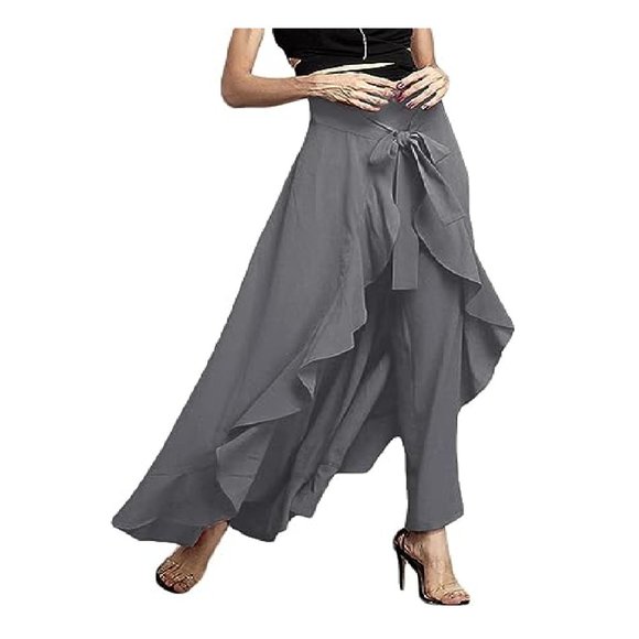 Waterfall Skirt & Pants Combo High Rise Pants with a Wrap Around Skirt - Gray - Picture 6 of 9
